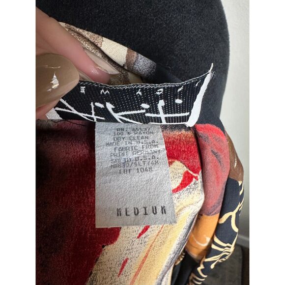 NWT A.K.F. Women's Cut Butter Yellow Rust Abstract Botanical Print Kimono Size M - Picture 8 of 10